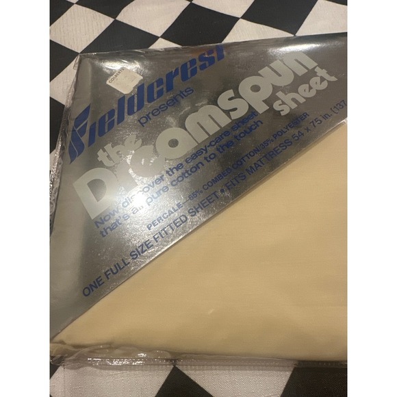 VTG Fieldcrest Dreamspun Sheet Full Size Fitted Beige Percale 65% Cotton Blend - Picture 2 of 5